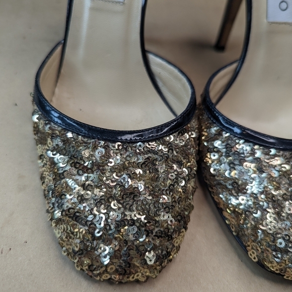 Jimmy Choo London women's 3.5" Heels Size 36 . Golden sequins and black patent l - Picture 9 of 11